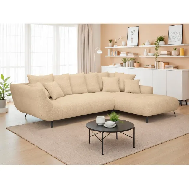 Immagine del prodotto Divano ad angolo Joya in tessuto bouclé color cashmere con chaise longue a destra