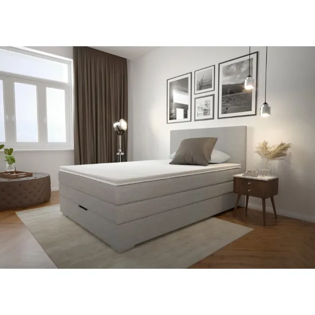 Image du produit Lit Boxspring Porto tissu velours côtelé gris clair 140 x 200 cm