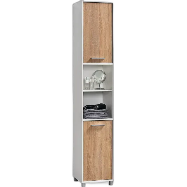 Produktbild zu Badhochschrank Betty Dekor Eiche weiss 35 x 191 x 34 cm