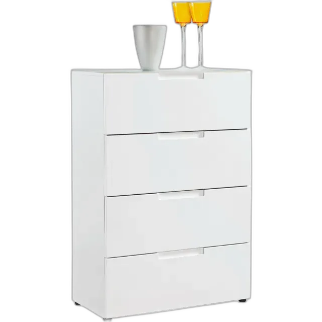 Produktbild zu Kommode Mailand Dekor Hochglanz weiss Milchglasabdeckung