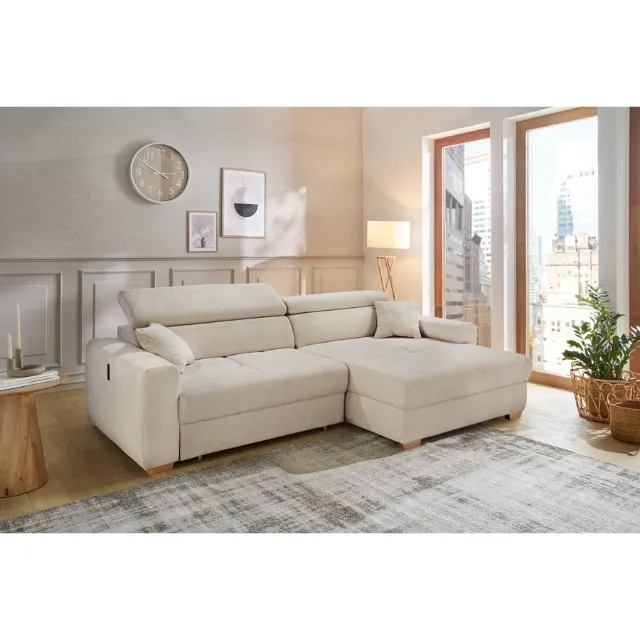 Immagine del prodotto Divano ad angolo Track in tessuto beige con panca estraibile elettrica