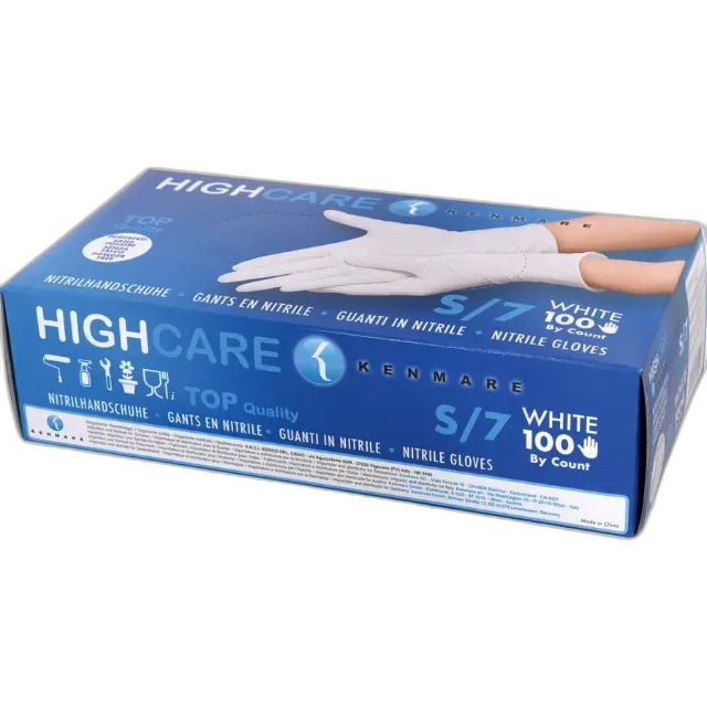Produktbild zu Einweghandschuhe Nitrile 100er S weiss Cert: CE Cat. III – Typ P