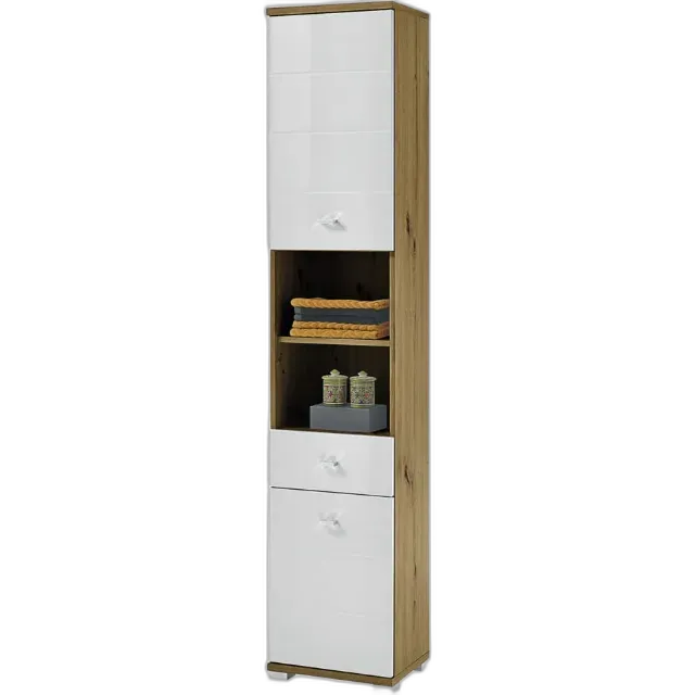 Produktbild zu Badhochschrank Loop Eiche Artisan weiss 38 x 190 x 30 cm