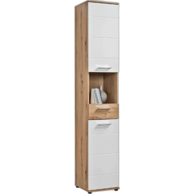 Produktbild zu Badhochschrank Bergen Dekor Eiche Artisan weiss 35 x 194 x 35 cm
