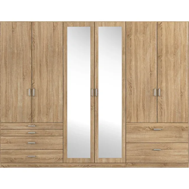 Image du produit Armoire à portes battantes Wildberg décor chêne Sonoma 271 x 210 x 54 cm, avec miroir