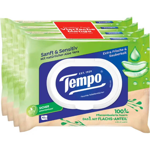 Image du produit Tempo Lingettes humides Douces & Sensibles, 4 x 42 pièces