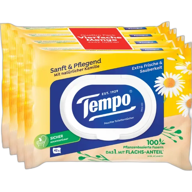 Image du produit Tempo Lingettes humides Douces & Nourrissantes 4 x 42 pièces