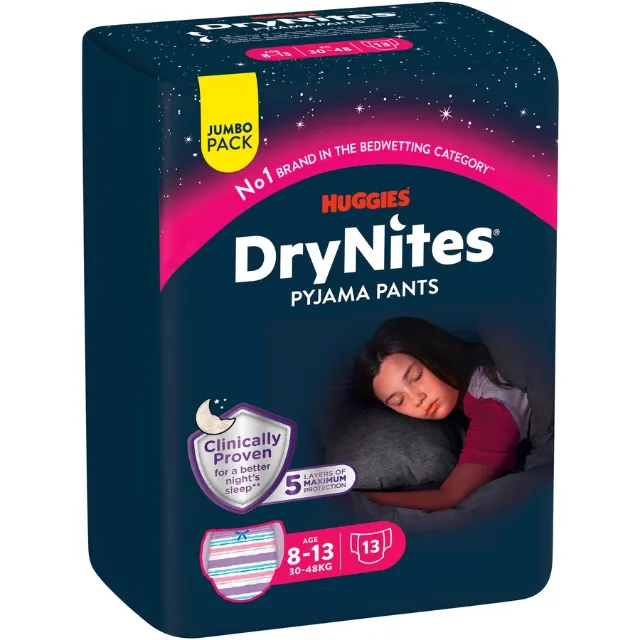 Immagine del prodotto Huggies DryNites Pantaloncini da notte, Girl taglia 8-13, 13 pezzi