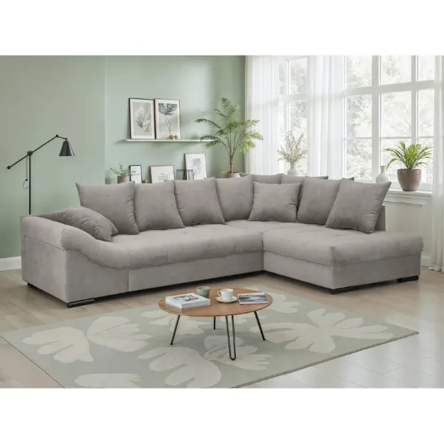 Image du produit Canapé d'angle Baccara en tissu Bora stone, avec méridienne à droite