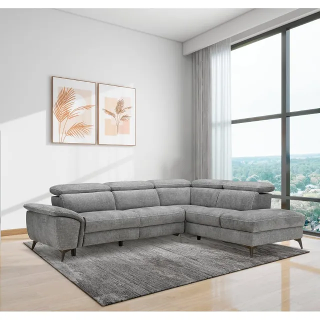 Immagine del prodotto Suite imbottita Kiani, tessuto grigio, pouf a destra