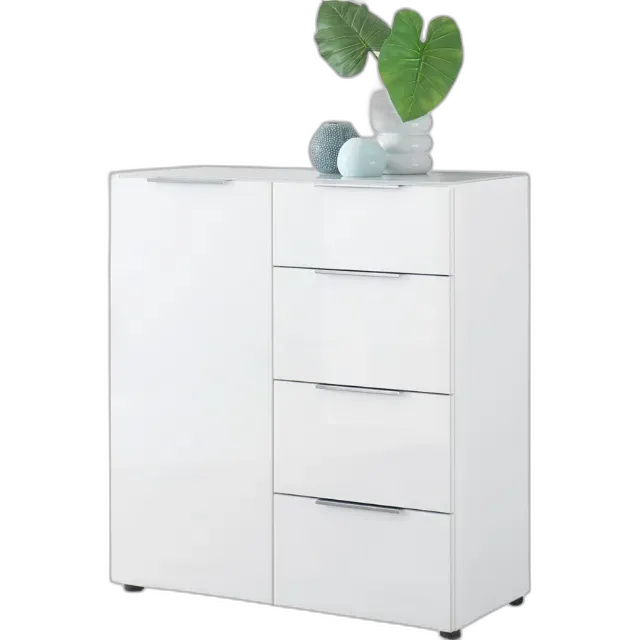 Image du produit Commode Santo, panneau de particules verre blanc, 90 x 99 x 40 cm