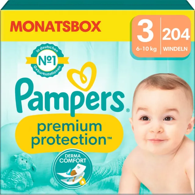 Produktbild zu Pampers Premium Protection Grösse 3 Monatsbox 204 Windeln