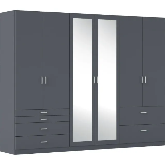 Immagine del prodotto Armadio con ante battenti Wildberg Decorazione grigio metallizzato 271 x 210 x 54 cm, con specchio