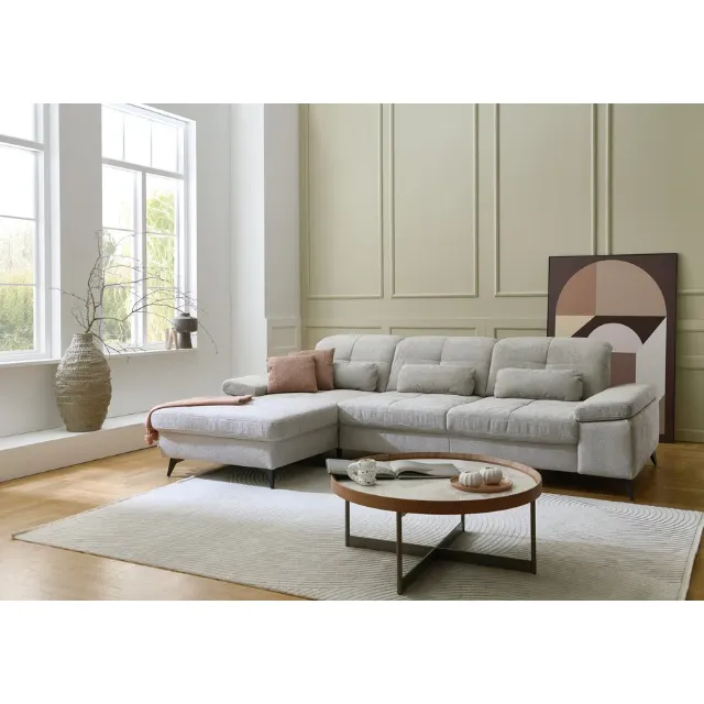 Image du produit Canapé d'angle Potsdam en tissu gris, méridienne à gauche
