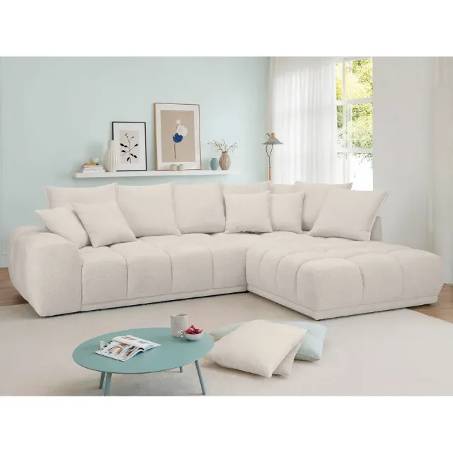 Immagine del prodotto Divano ad angolo Bella con chaise longue in tessuto chenille color avorio, chaise longue a destra