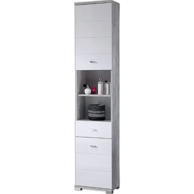 Produktbild zu Badhochschrank Loop Dekor Beton-Optik weiss 38 x 190 x 30 cm