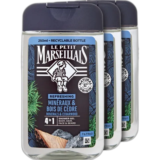 Immagine del prodotto Le Petit Marseillais Gel Doccia Uomo 4 in 1 Minerale e Cedro 3 x 250 ml