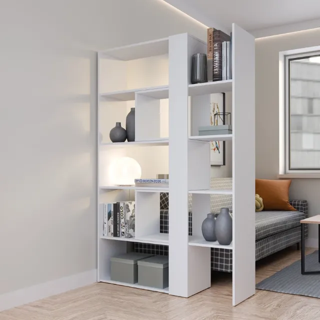 Image du produit Étagère Slide décor blanc, largeur réglable, 82-144 x 180 x 35 cm