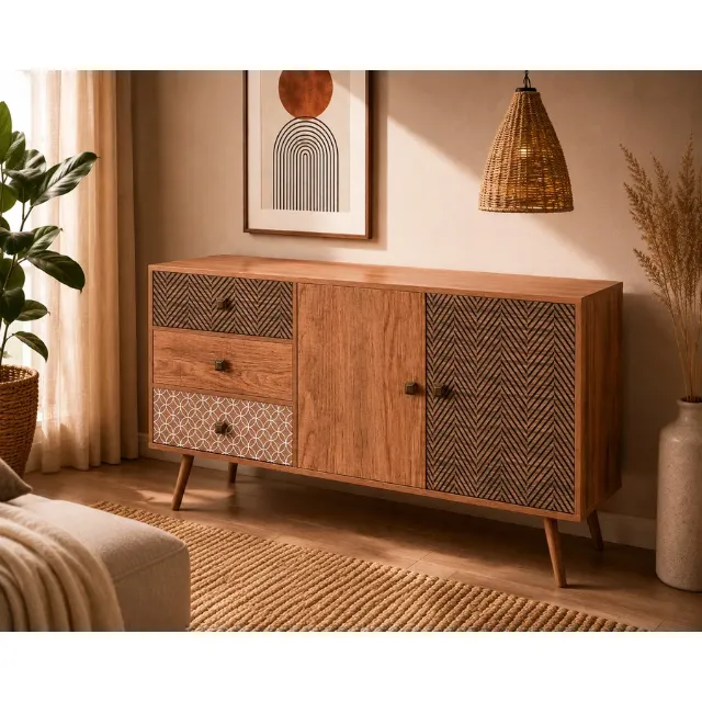 Produktbild zu Kommode Arlo braun mit Muster 120 x 75 x 29 cm