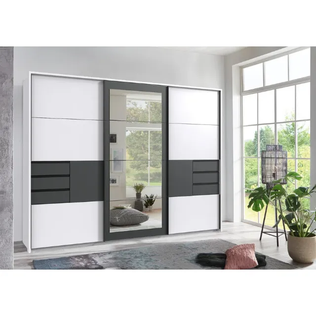 Immagine del prodotto Armadio a porte scorrevoli Luzern, finitura bianca, 270 x 213 x 64 cm, con specchio + cornice