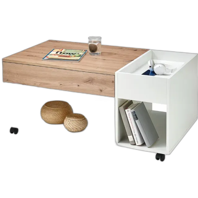 Produktbild zu Salontisch Emil auf Rollen Dekor weiss Eiche Artisan 110 x 44 x 60 cm